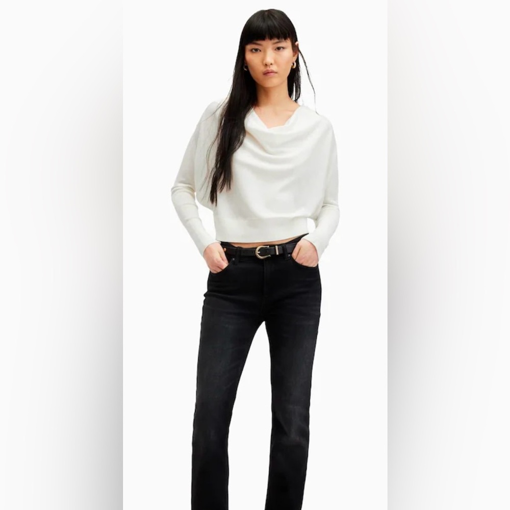 ALL SAINTS 100% MERINO WOOL RIDLEY CROP JUMPER IN CHALK WHITE SIZE M *NWT*